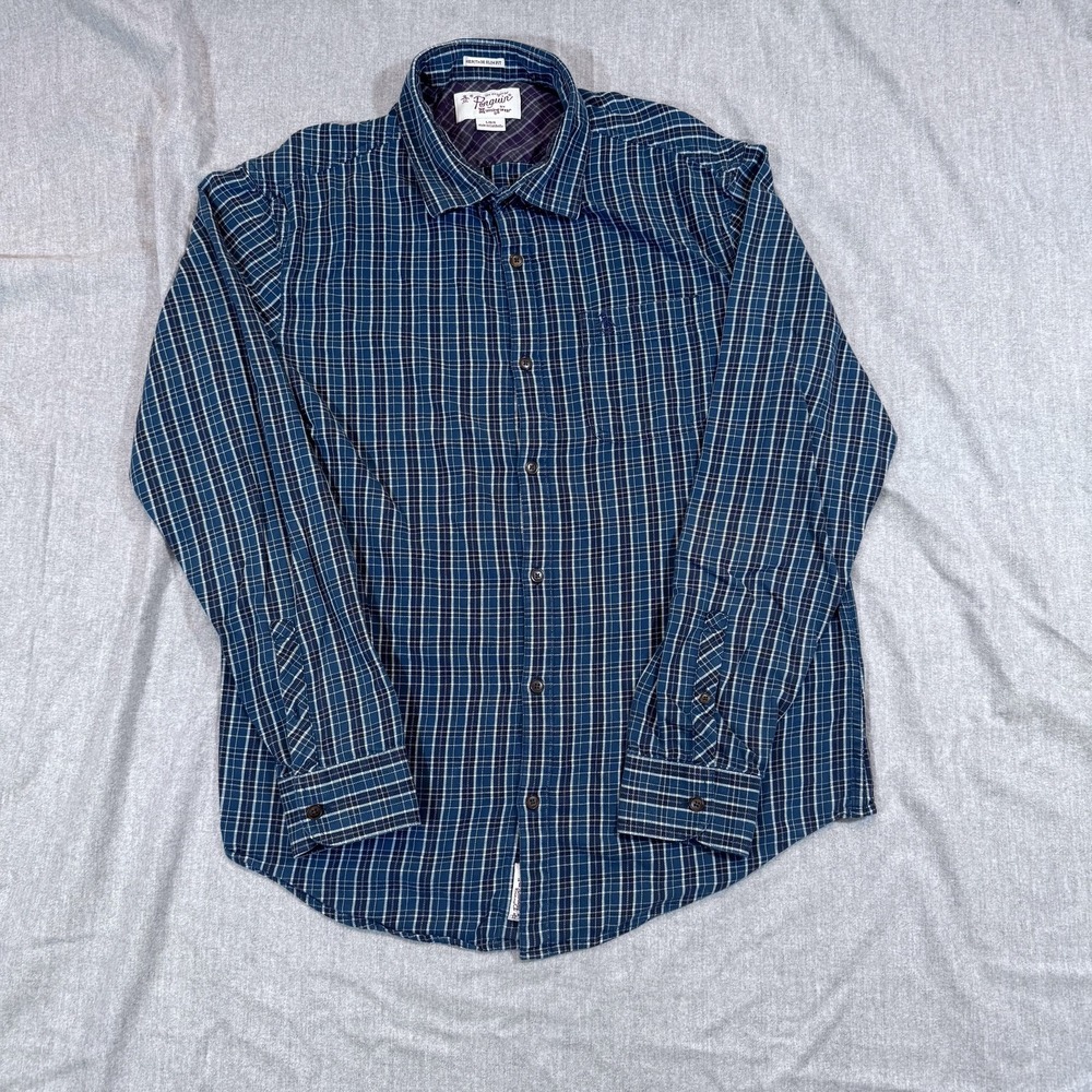 Original Penguin Shirt Mens Large Plaid Heritage Slim Fit Long Sleeve Casual